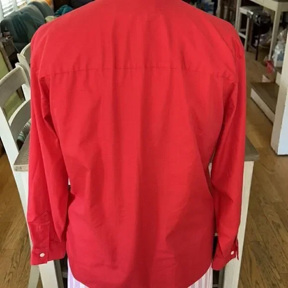 Polished Fire 🔥 Red Tuxedo 🤵‍♀️ Shirt 👔 Front Pleat Hidden buttons. Travel🧳 - Picture 6 of 17